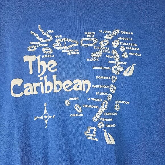 Vtg 1980's "The Caribbean" Puffy Print Island Hop Hanes Fifty-Fifty Tops Sz XL - Picture 1 of 6